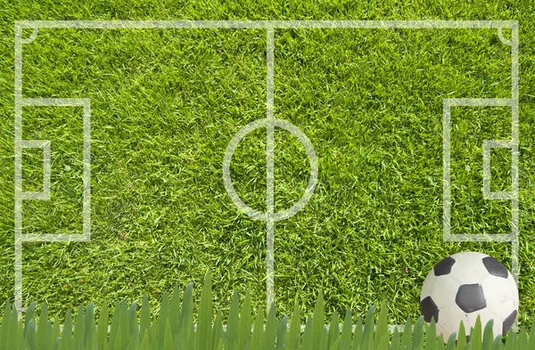 Plasticine Soccer football on grass field, white background — Stock Photo, Image