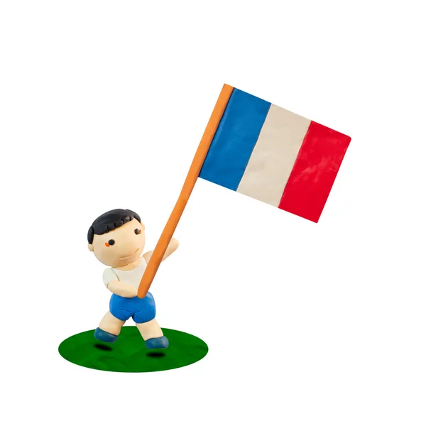 Kind voetbal met de vlag van Frankrijk — Stockfoto