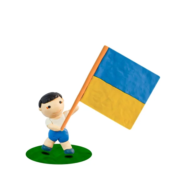 Barn fotboll med flaggan i Ukraina — Stockfoto