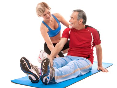 Senior man doing fitness exercise clipart