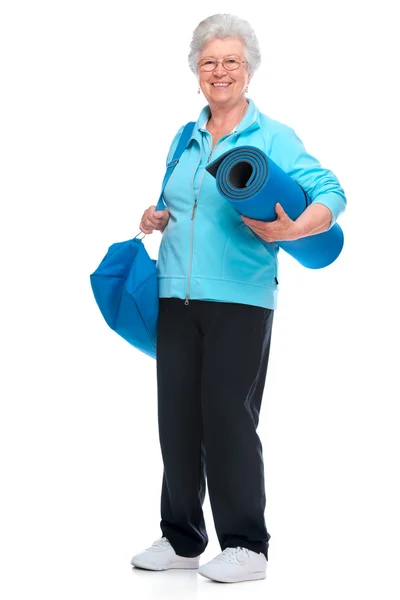 Attraktive Seniorin im Fitnessstudio, — Stockfoto
