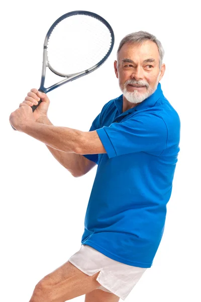 Senior homem jogando tênis — Fotografia de Stock