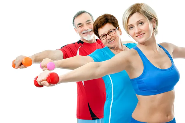 Fitness egzersizleri yapıyor yaşlılar — Stok fotoğraf