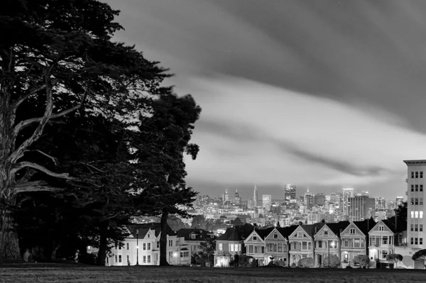Площадь Аламо и горизонт Сан-Франциско — стоковое фото