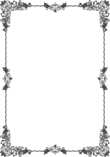 Історична рамка в сірому кольорі з квітковими орнаментами у форматі DIN — стоковий вектор