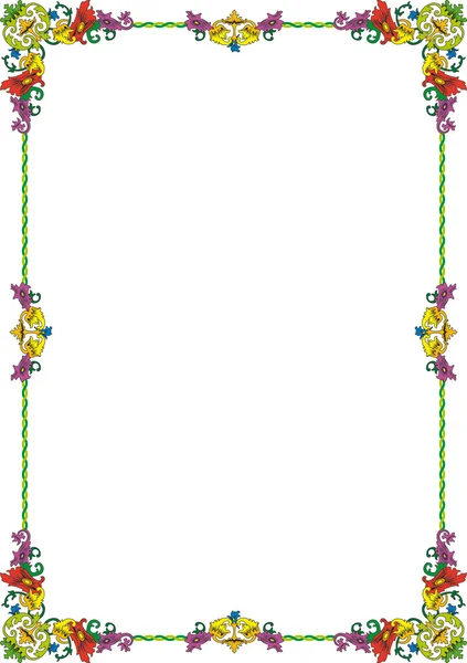กรอบประวัติศาสตร์ในสีที่มีเครื่องประดับดอกไม้ในรูปแบบ DIN — ภาพเวกเตอร์สต็อก