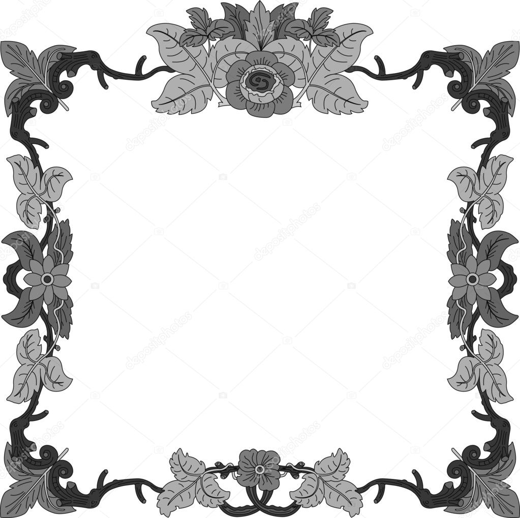 Historical frame in gray with floral ornaments in square format