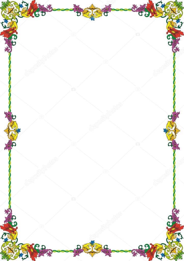 Historical frame in color with floral ornaments in DIN format