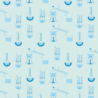 Pattern of various distillation apparatuses, blue, arbitrarily continuable clipart