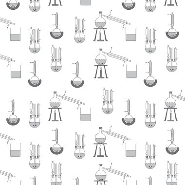 Pattern of various distillation apparatuses, black and white, arbitrarily c clipart