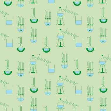 Pattern of various distillation apparatuses, green, arbitrarily continuable clipart