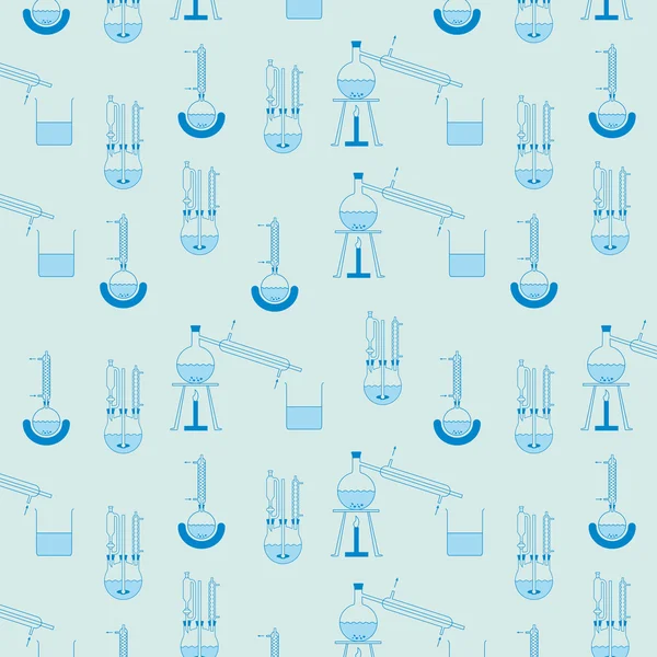 stock vector Pattern of various distillation apparatuses, blue, arbitrarily continuable