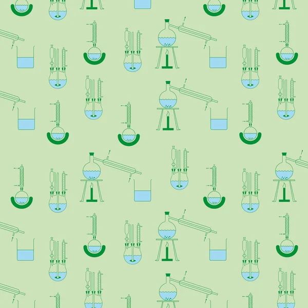 Patrón de varios aparatos de destilación, verde, arbitrariamente continuable — Archivo Imágenes Vectoriales
