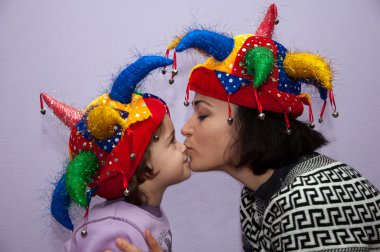 Mother and child clowns clipart