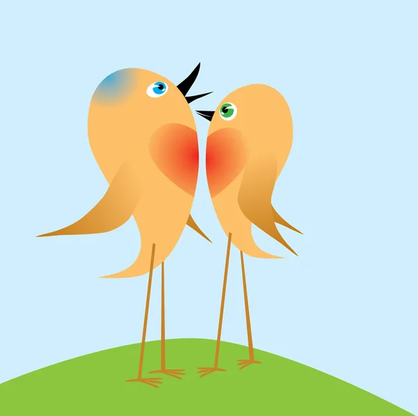 Two birdies sing about love. Vector. — Stock Vector