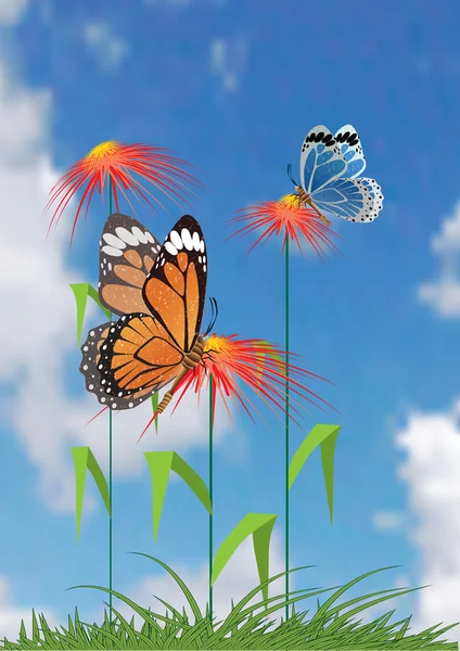 Árbol con mariposas y libélulas . — Archivo Imágenes Vectoriales