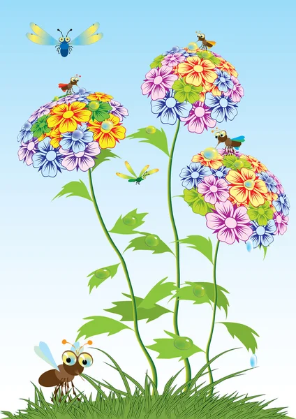 Árbol con mariposas y libélulas . — Vector de stock