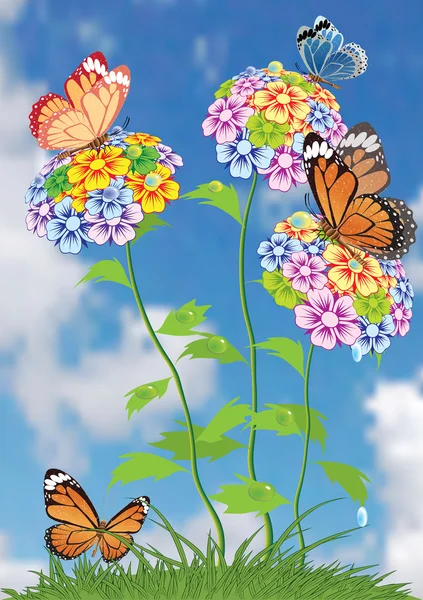 Albero con farfalle e libellule . — Vettoriale Stock