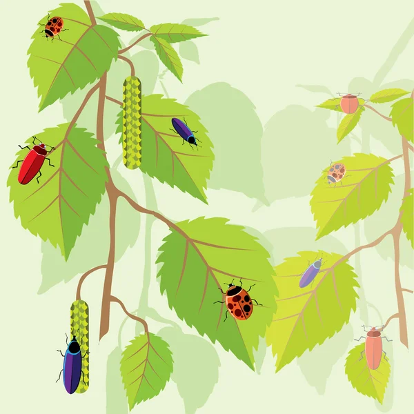 Árbol con mariposas y libélulas . — Archivo Imágenes Vectoriales
