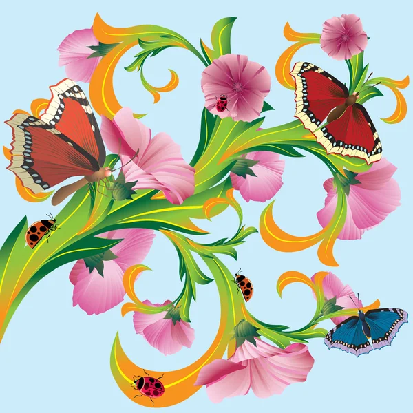Árvore com borboletas e libélulas . —  Vetores de Stock
