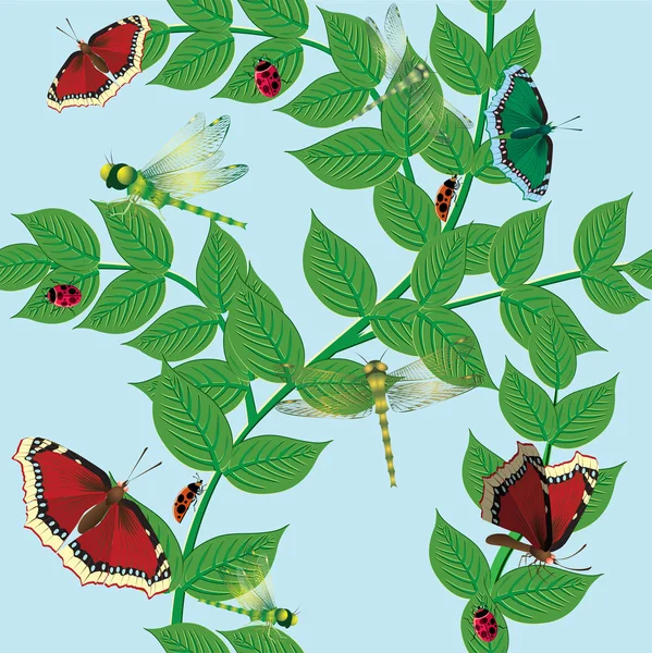 Bloem achtergrond met vlinders en libellen. vector illus — Stockvector
