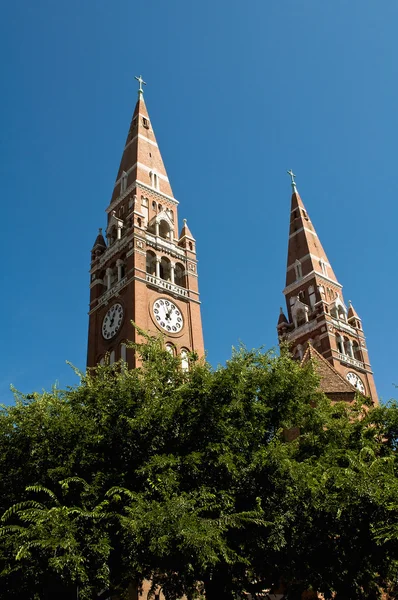 De twee torens van de kathedraal in szeged — Stockfoto