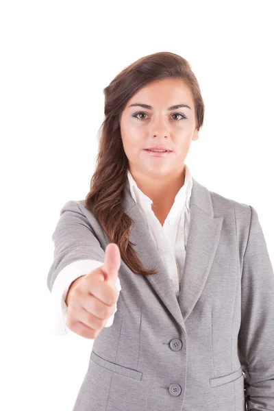 Молодая деловая женщина показывает большие пальцы вверх — стоковое фото