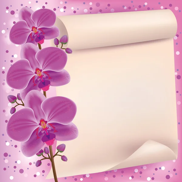 Felhívás vagy a orchidea lila üdvözlőlap — Stock Vector
