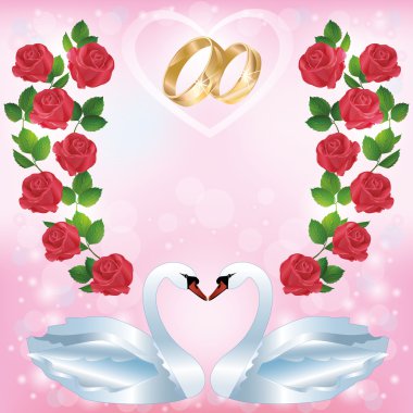 Wedding greeting or invitation card with two swans clipart