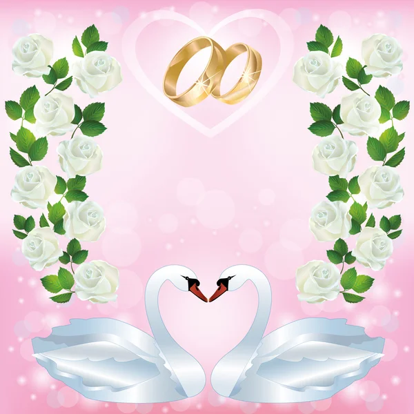 Wedding greeting or invitation card with pair of swans — Stock Vector