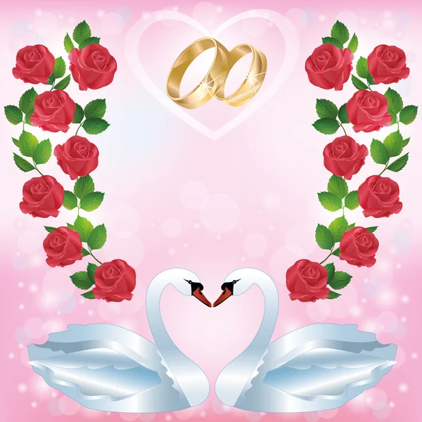 Wedding greeting or invitation card with two swans — Stock Vector