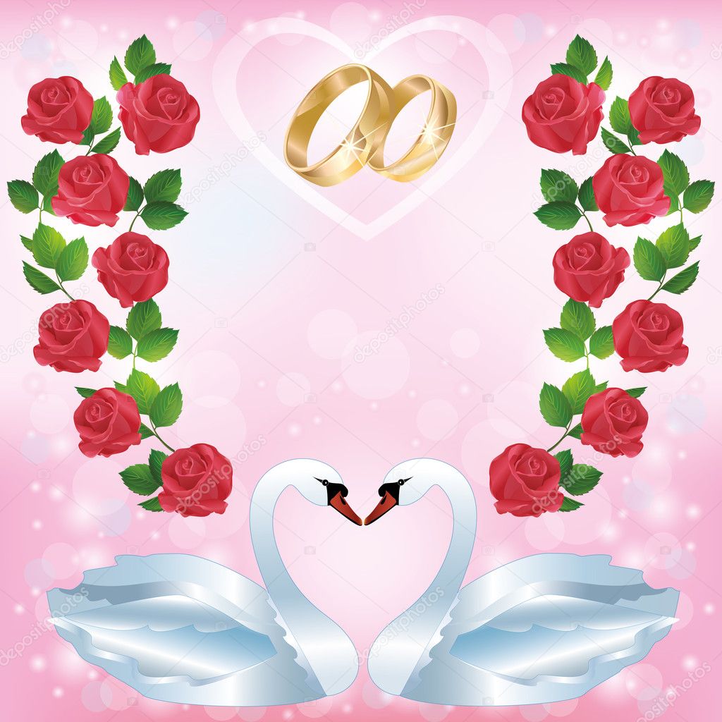 Wedding greeting or invitation card with two swans