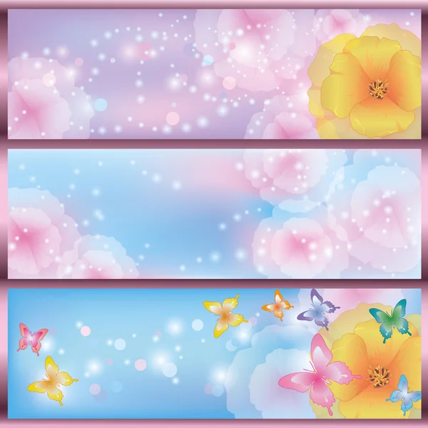 Reihe horizontaler floraler Banner — Stockvektor