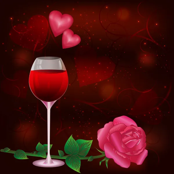 stock vector Valentines Day card with wine glass and rose