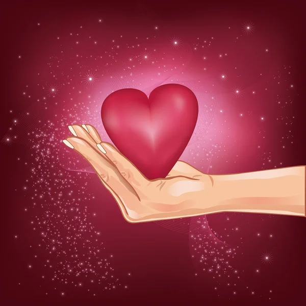 Hand holding a hot heart — Stock Vector