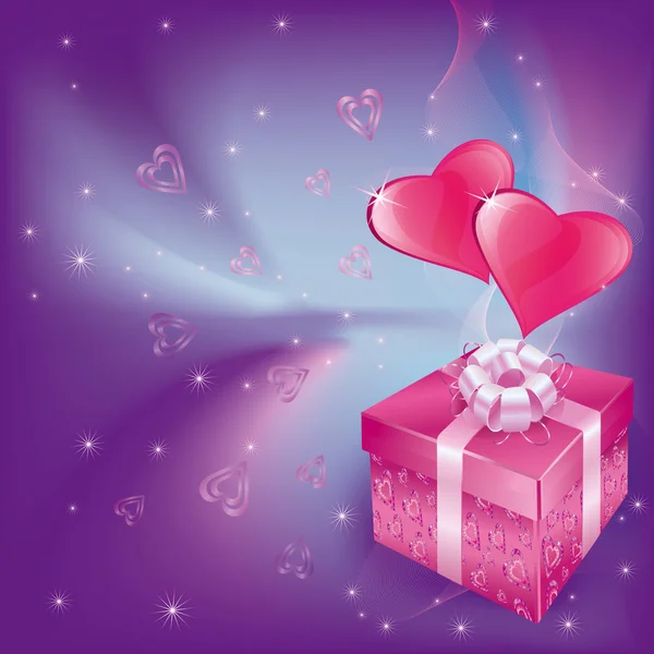 Carte d'amour avec cœur et boîte cadeau — Image vectorielle