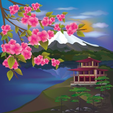 Beautiful Japanese landscape, vector clipart