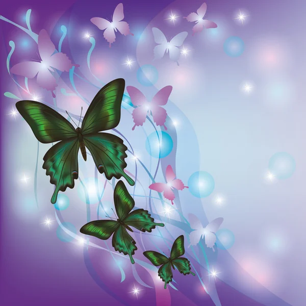 Ανοιχτό λαμπερό αφηρημένο φόντο με πεταλούδες — Διανυσματικό Αρχείο