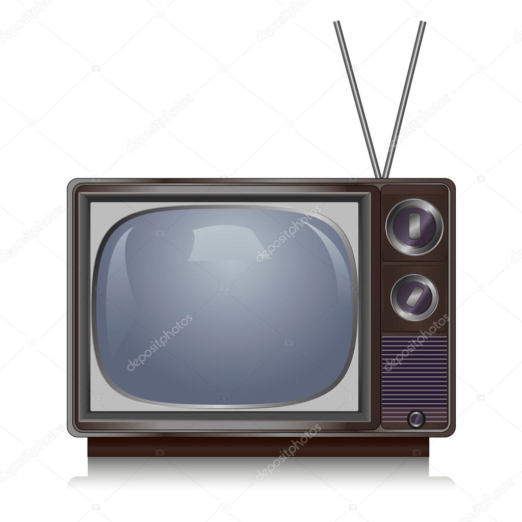 Realistic vintage TV isolated on white background, retro