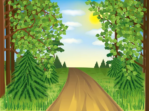 Realistic landscape - spring or summer forest — Stock Vector
