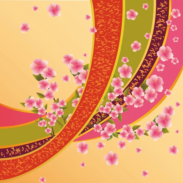 พื้นหลังที่มีสีสันที่มีดอกซากุระ - ต้นซากุระญี่ปุ่น — ภาพเวกเตอร์สต็อก