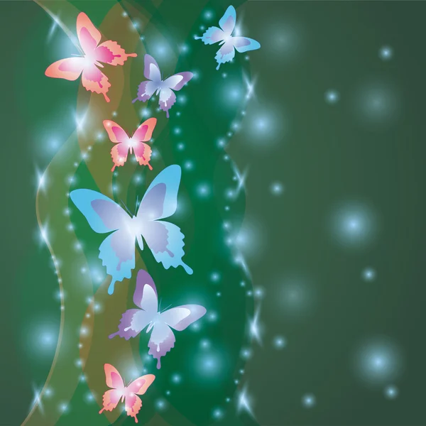 Fondo colorido brillante con mariposas — Vector de stock