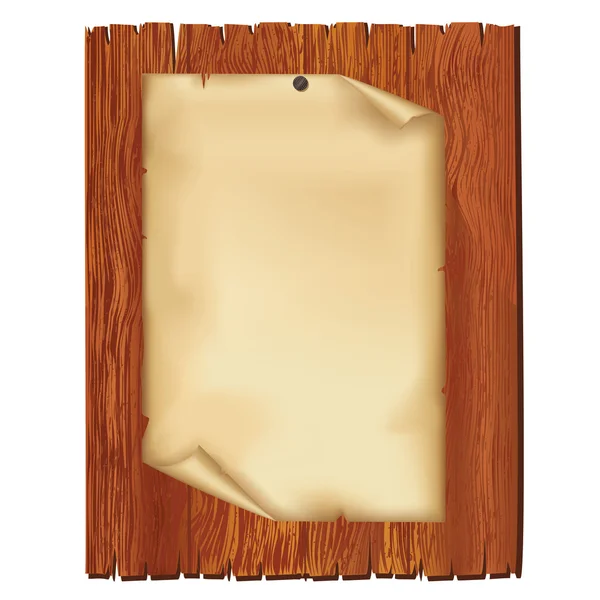 Blad van oud papier op een houten bord — Stockvector