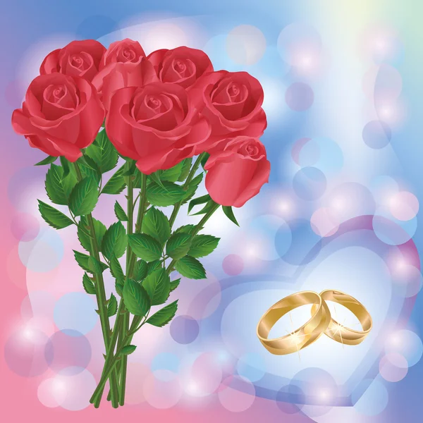 Hochzeitsgruß oder Einladungskarte mit roten Rosen — Stockvektor