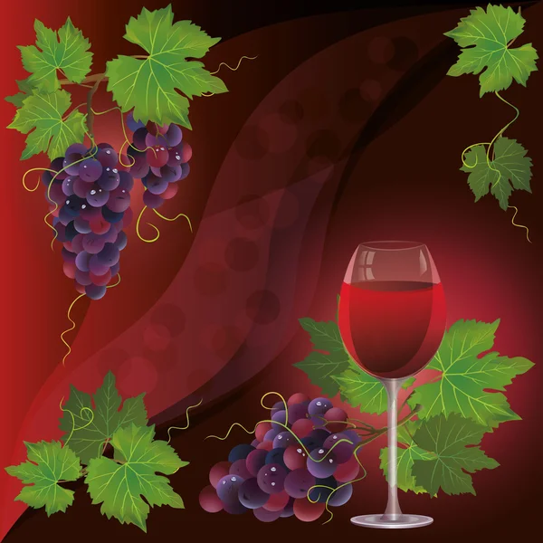 Bicchiere di vino e uva nera, sfondo vettoriale — Vettoriale Stock
