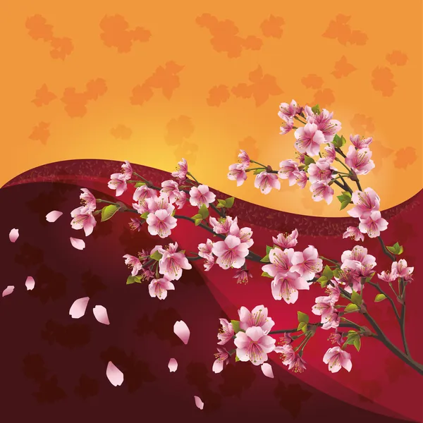 Sakura blossom - albero di ciliegio giapponese su sfondo colorato brillante — Vettoriale Stock