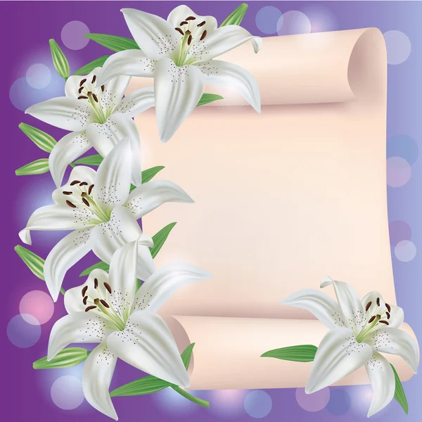 Χαιρετισμό ή πρόσκληση κάρτα με λουλούδια κρίνο — Διανυσματικό Αρχείο