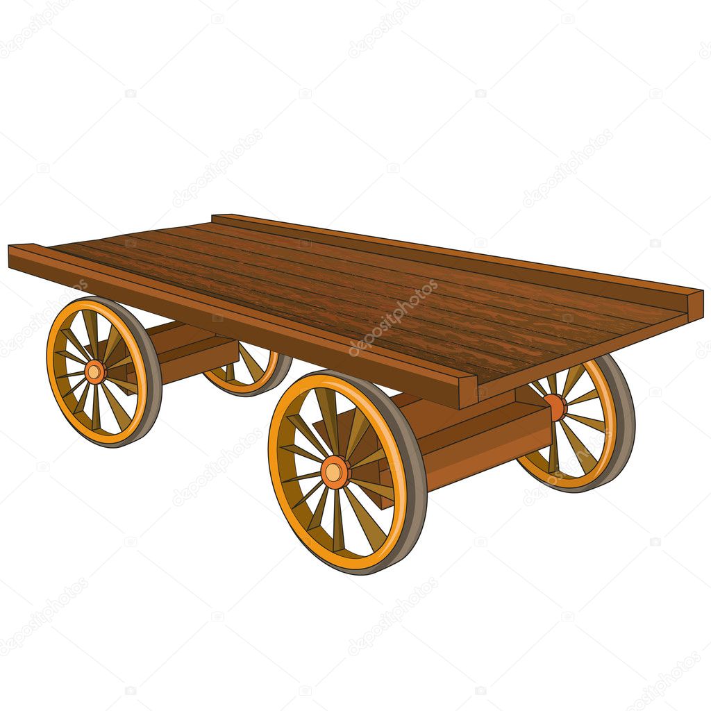 Wooden cart isolated on white background