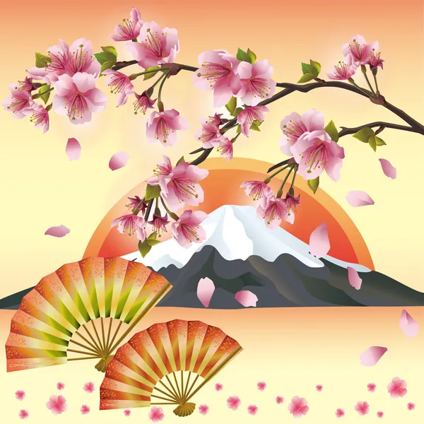Sfondo giapponese con fiori di sakura - Albero ciliegio giapponese — Vettoriale Stock