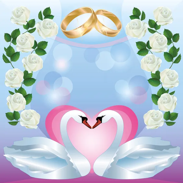 Saudação de casamento ou cartão de convite com cisnes — Vetor de Stock